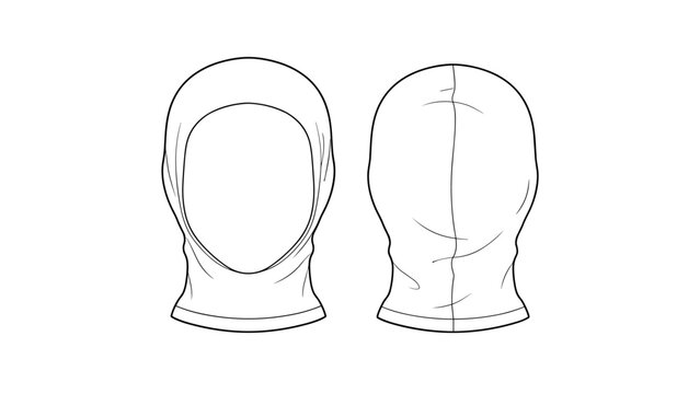 Balaclava ninja inner technical fashion illustration. headwear template vector illustration. front and back view. white colour. CAD mock-up.
