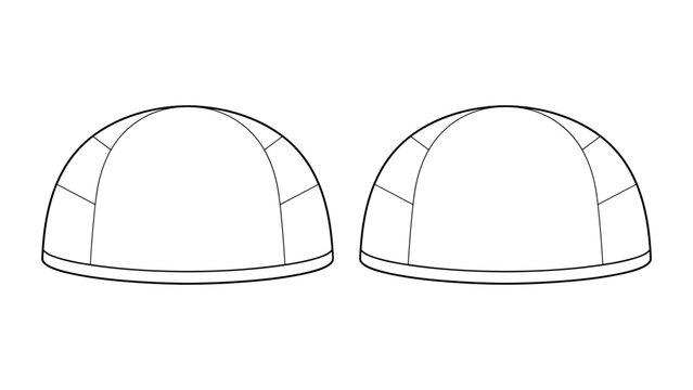 Simple skullcap beanie technical fashion illustration. hat template vector illustration. front and back view. white colour. CAD mock-up.