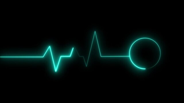 Neon heartbeat line animation with love icon. Heart Line, Heart rhythm, heart beat pulse. Abstract heart beats on black background.