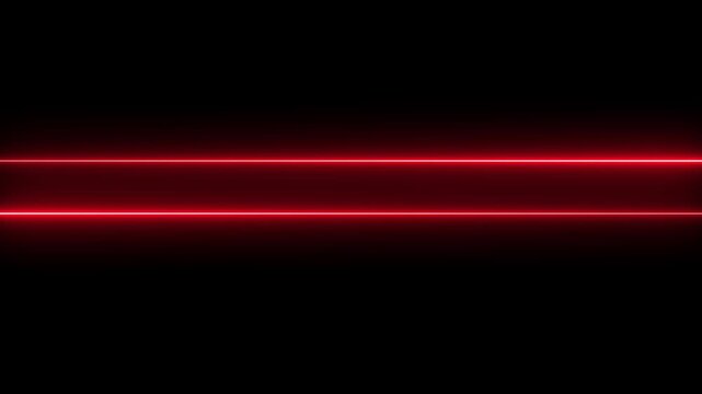 Red neon light lines on black background. Abstract glowing laser beams for digital design.