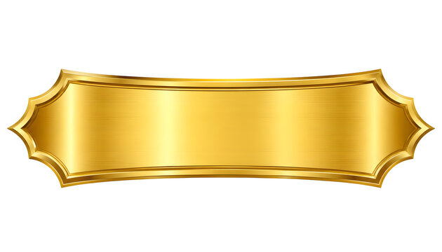 Shiny gold banner label with vintage frame and metallic texture isolated transparent png