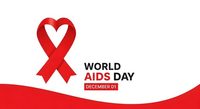 World aids day awareness red ribbon heart symbol with december 1st date