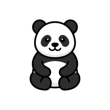 Stylized panda mascot with thick outlines sitting.