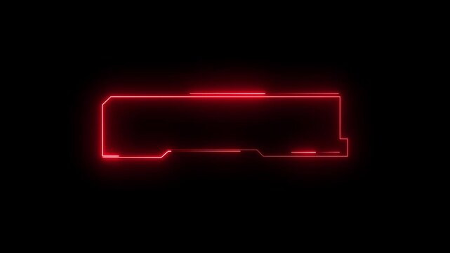 Red neon glowing frame on black background. Abstract light border for digital content.