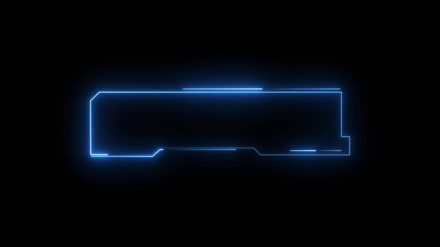 Blue neon glowing frame border. Futuristic digital HUD interface element on black background.