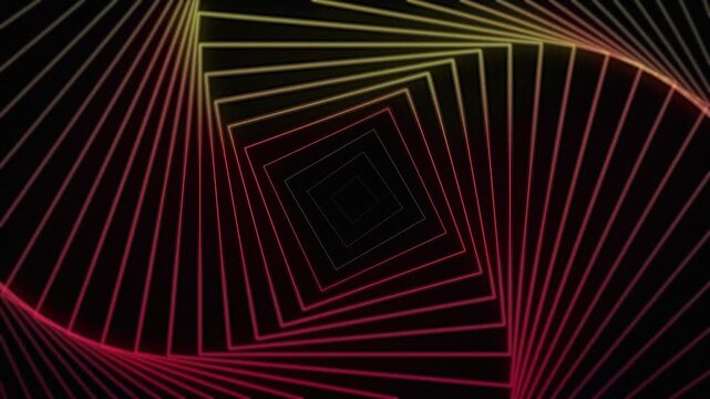 Abstract Neon Square Tunnel Loop &ndash; Futuristic Geometric Spiral Background with Gradient Light Lines 4K Abstract geometric pattern with colorful lines.