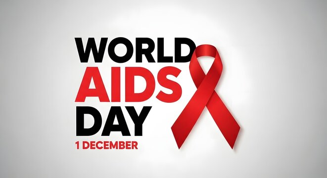 World aids day awareness red ribbon symbol with text and date