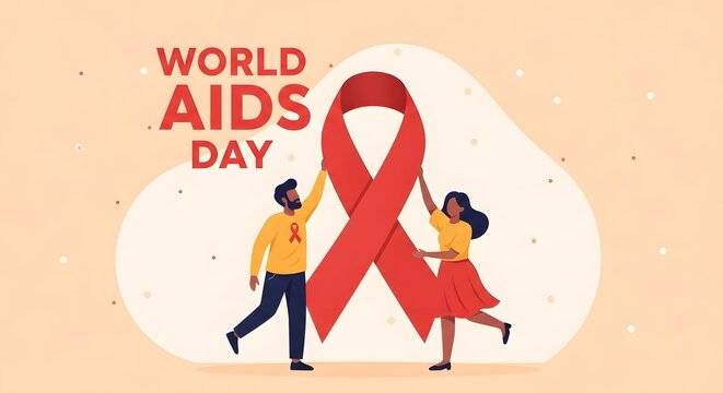 World aids day awareness red ribbon symbolizing hope and unity