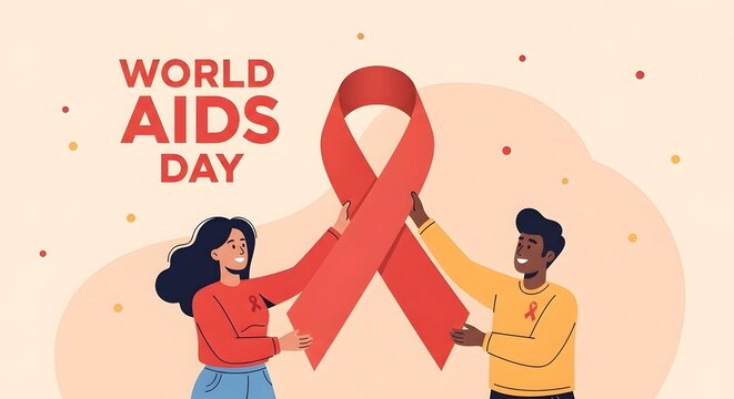 World aids day awareness red ribbon symbol of hope and unity