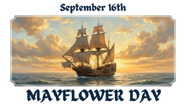 Sailing ship on ocean at sunset, historic vessel with sails