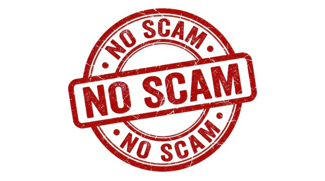 Red No Scam stamp on white background