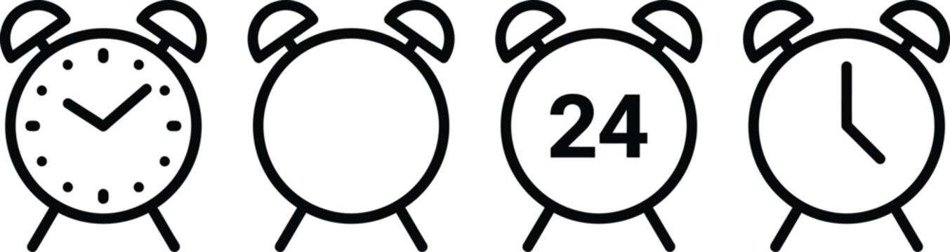 Black and white alarm clock icons