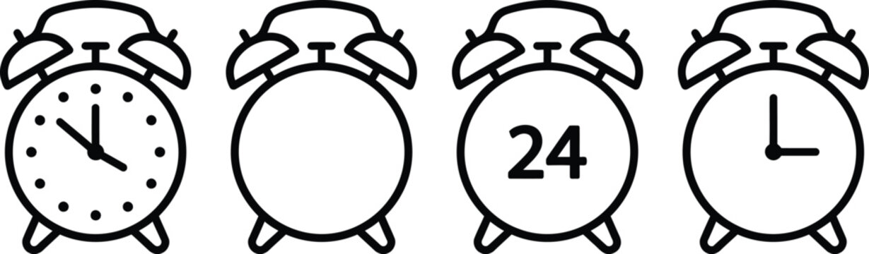 Black and white alarm clock icons