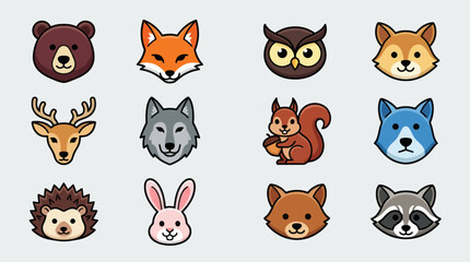 Fototapeta premium Forest animal head icons