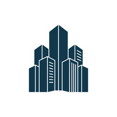 Fototapeta premium Abstract blue skyscraper skyline corporate building logo.