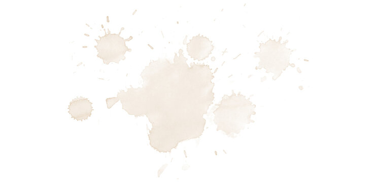 Abstract coffee stain splatters on transparent background for design elements.