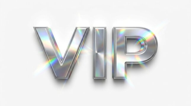 Shiny silver VIP letters, holographic effect