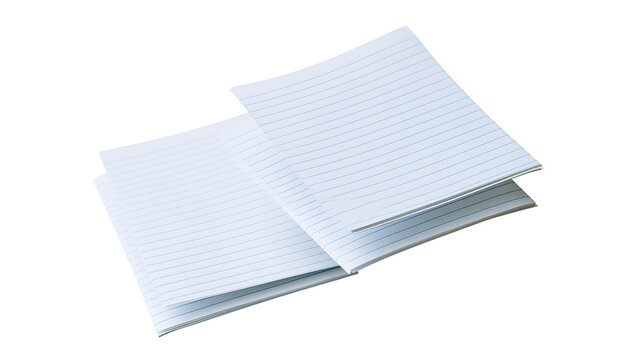 Clean, new lined paper pads stack, ready for notes, drawing, or study, isolated on a bright white background, ideal for various design uses