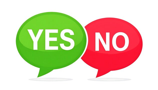 A graphic illustration of two speech bubbles, one green with "YES" and one red with "NO