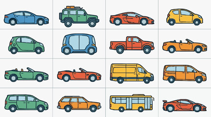 Fototapeta premium Colorful Vintage Car Collection Illustration.