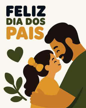 Ilustra&ccedil;&atilde;o Vetorial de Feliz Dia dos Pais com Pai Abra&ccedil;ando Filha