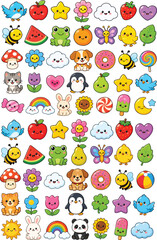 Obraz premium Cute Cartoon Tiger Cub and Smiling Sun Character Illustration with Happy Expression