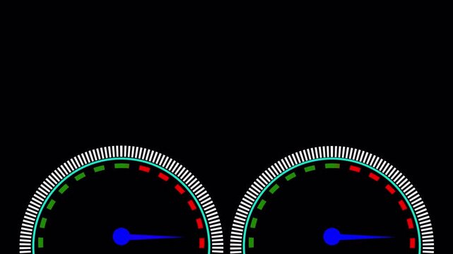 Dual Speedometer Gauge Animation on Transparent Background, Analog RPM and Speed Meter Dashboard UI Motion Graphic, 4K Channel
