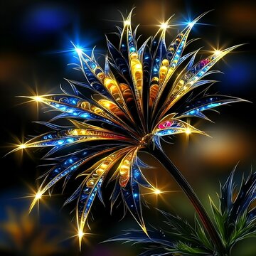 Bright Night Spectacle. Nighttime Fireflower Blooms Brilliantly With Colorful Sparkling Illumination