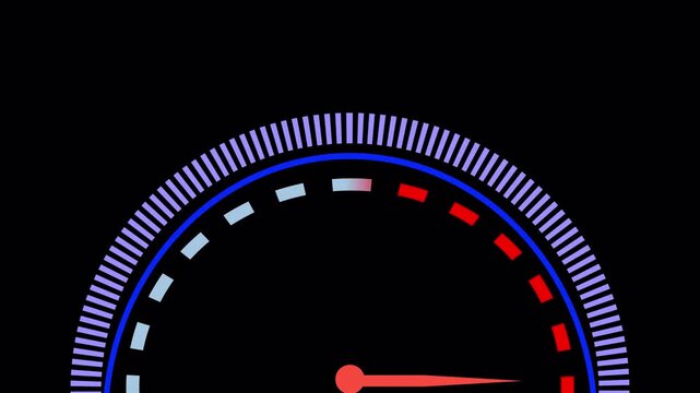 Speedometer Gauge Animation on Transparent Background, Analog RPM and Speed Meter Dashboard UI Motion Graphic, 4K