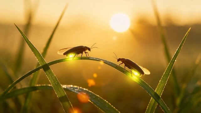 two firefly close up in great smoky mountains golden light video