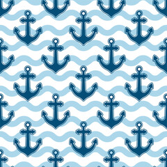 Small blue anchors isolated on a white background. Seamless pattern. Vector simple flat graphic illustration. Texture. © far700
