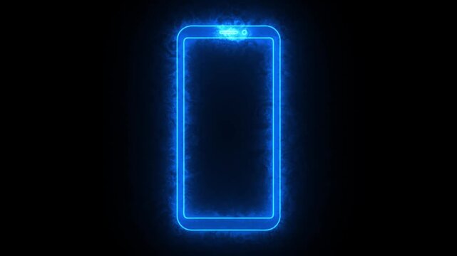 Glowing Neon Square Button Icon with Glass Metal Frame on Black and Blue Background for Technology Web Business and 3D Vector Illustration