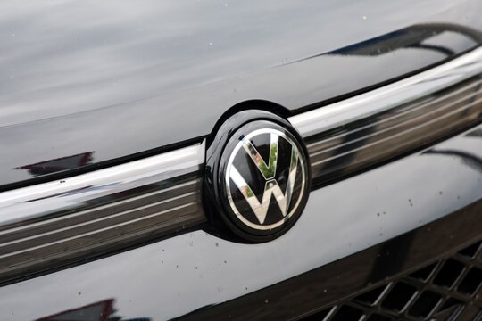 Kiel, Germany - 02. July 2026: Volkswagen brand logo on modern car grill in Kiel, Germany