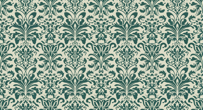 Luxury baroque damask pattern with symmetrical botanical ornament design