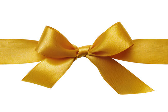 Isolated golden ribbon bow for festive gift decoration or luxury packaging element