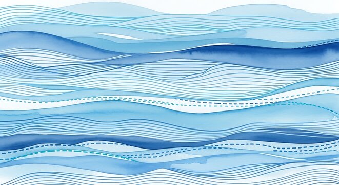 A wavy, white background with a horizontal band of undulating, light blue lines and dots