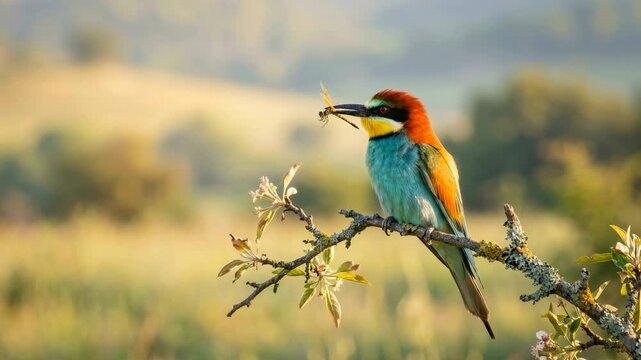 european bee eater close up in mediterranean countryside morning light video