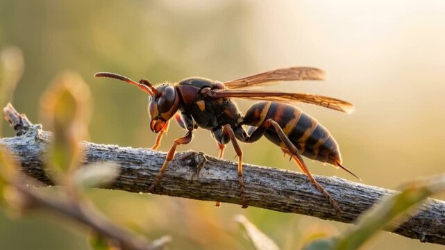 executioner wasp close up in amazon rainforest morning light video