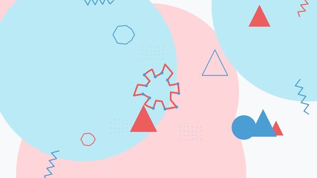 Memphis style graphic illustration features geometric shapes and patterns