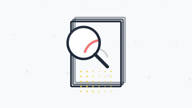 A magnifying glass examines a document with yellow dots on a graphic tablet.
