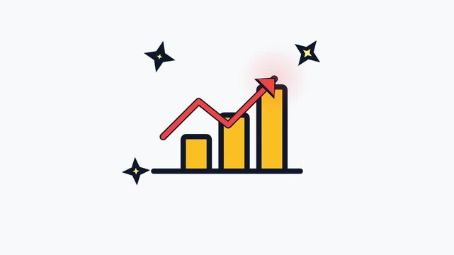 A minimalist graphic illustration of a rising bar chart with stars