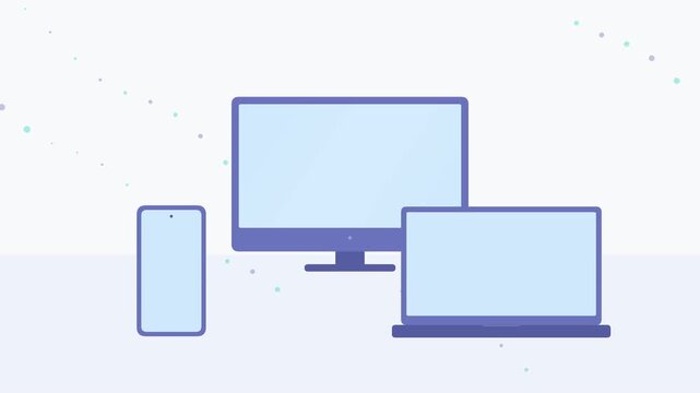 Electronics display featuring computer monitor, laptop, and mobile phone devices.