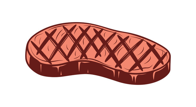 Grilled steak cut with char marks flat vector silhouette beef