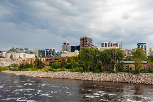 Supreme Court of Canada and Ottawa skyline from river.