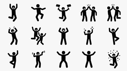 Diverse joyful human poses celebrating happiness.