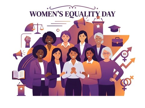 Women's Equality Day Premium Flat Vector Illustration with Diverse Women, Equal Rights, Leadership, Education, Career Success and Gender Equality Concept Isolated on White