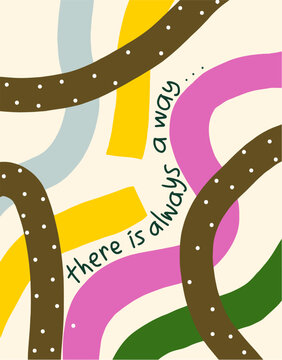 Multicolor Hand-Drawn Wavy Lines and Dots Abstract Background