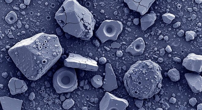 Rough Textured Rocks Close Up Showing Natural Surface Irregularities Under Scanning Electron Microscope