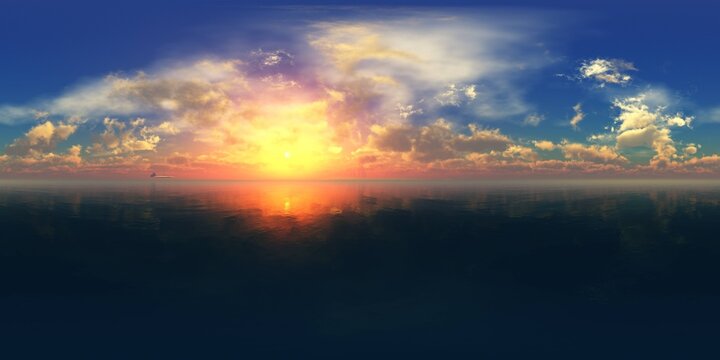 sea panorama, HDRI, environment map , Round panorama, spherical panorama, equidistant projection, 360 high resolution panorama 
3d rendering,  