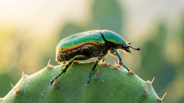 figeater beetle close up in california oak woodland morning light video